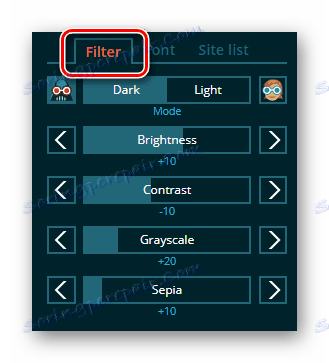 Перехід на вкладку Filter в панелі управління Dark Reader в інтернет браузері