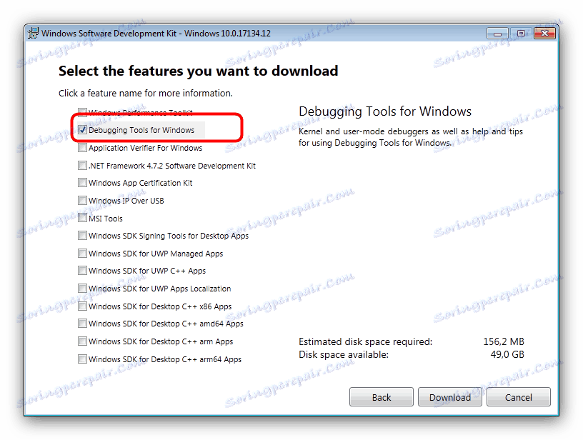Wybór instalacji tylko narzędzi do debugowania dla systemu Windows w zestawie Windows SDK