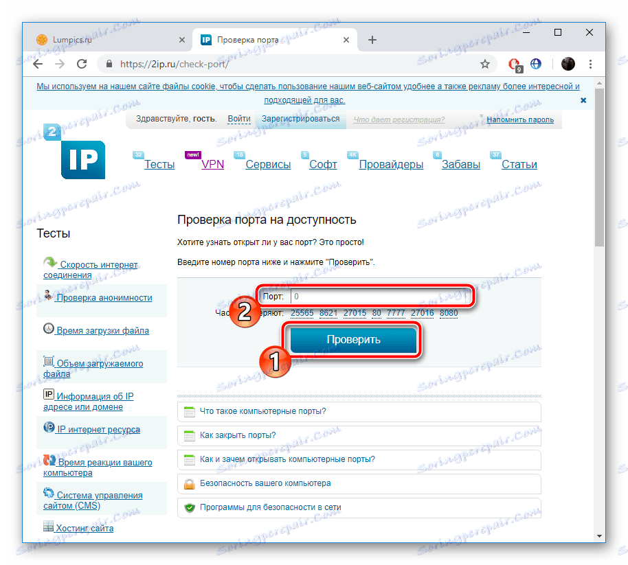 Проверете пристанището на сайта 2IP.ru