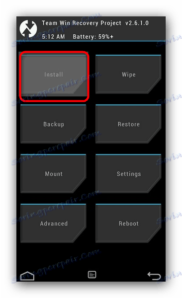 Изберете инсталация на софтуера в TWRP, за да възстановите фърмуера
