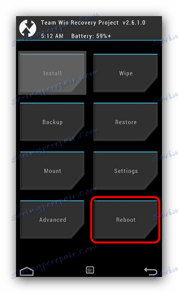 Изберете рестартиране на устройството в TWRP