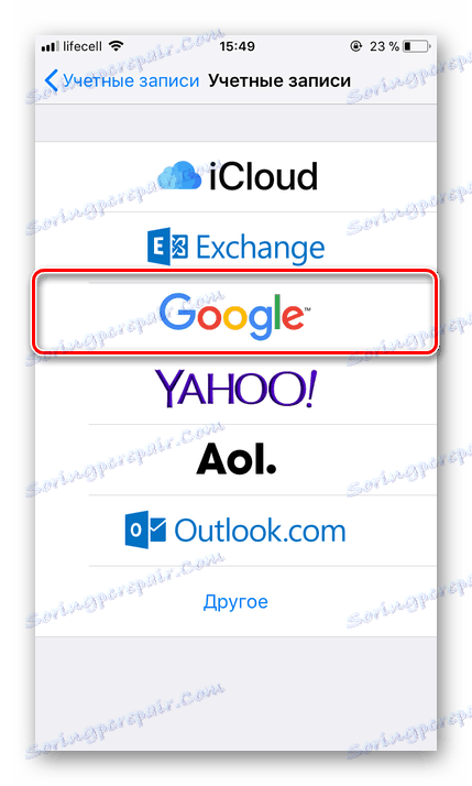 Výber účtu Google v službe iOS