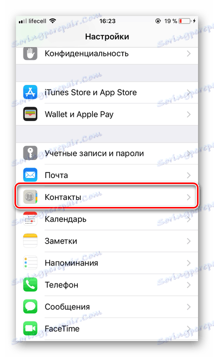 Ponuka Kontakty v systéme iOS