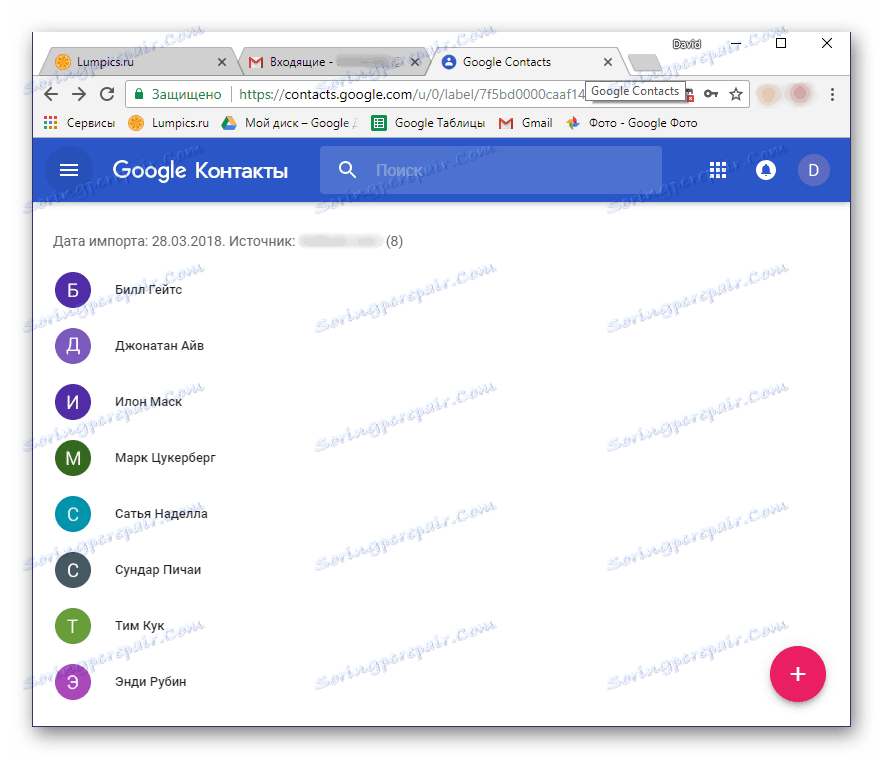 Importované kontakty do Kontaktov Google