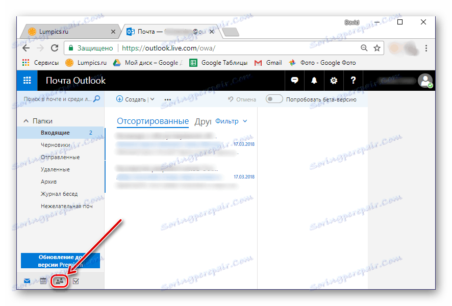 Tlačidlo v sekcii Kontakty v programe Outlook