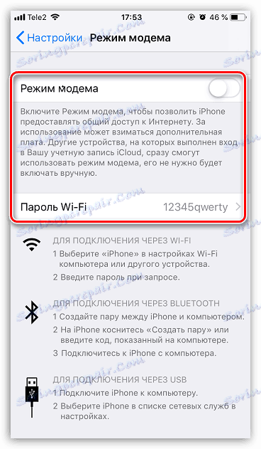 Функція переходу в режим модему на iPhone
