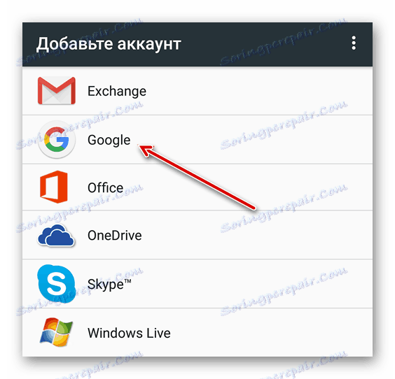 Vyberte typ účtu, ktorý chcete pridať do služby Android