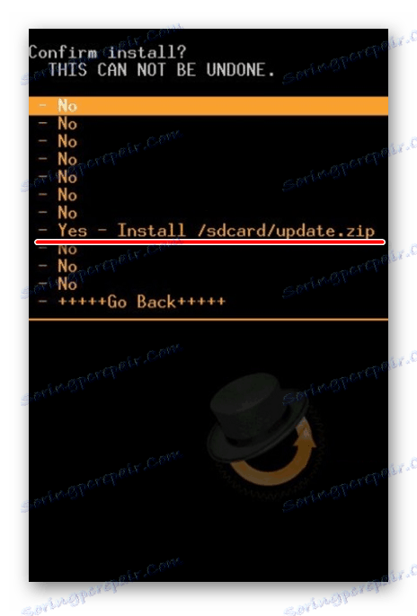 Potwierdzenie aktualizacji Androida w ClockWorkMod Recovery