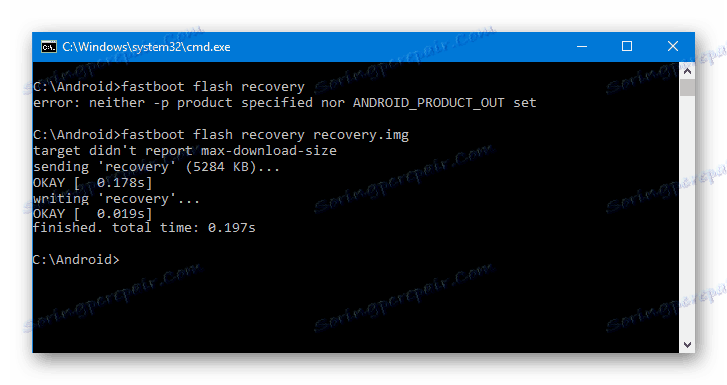 Okno konzoly Fastboot