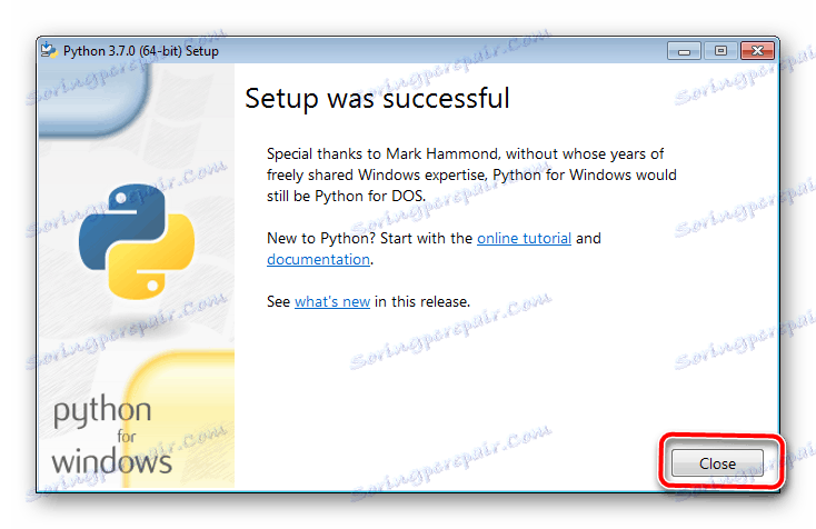 Oznámení o ukončení instalace Pythonu