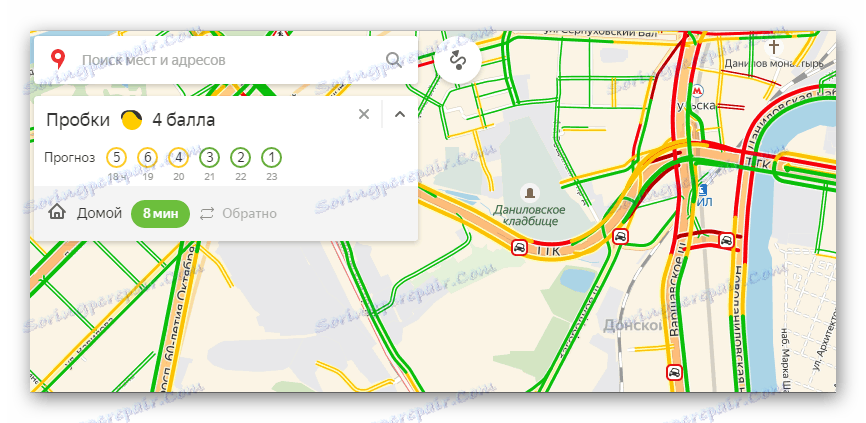 Stran z menijem zemljevida v programu Yandex.Maps
