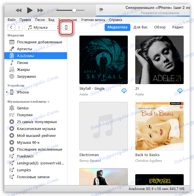 Меню управління iPhone в iTunes