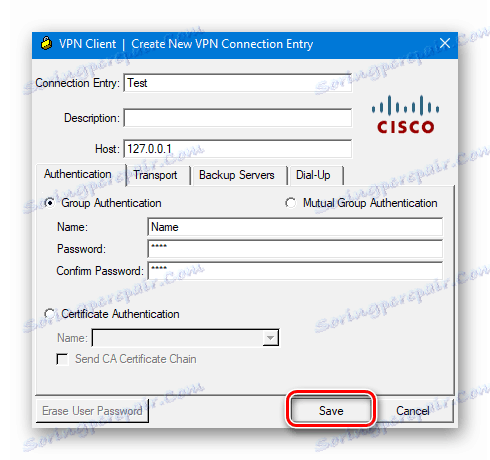 Збереження параметрів підключення в Cisco VPN