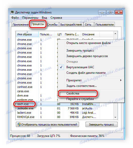 Lastnosti procesa Task Manager Windows 7