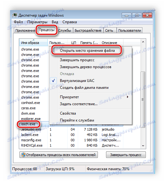 Odprite lokacijo shranjevanja v operacijskem sistemu Windows 7 Task Manager