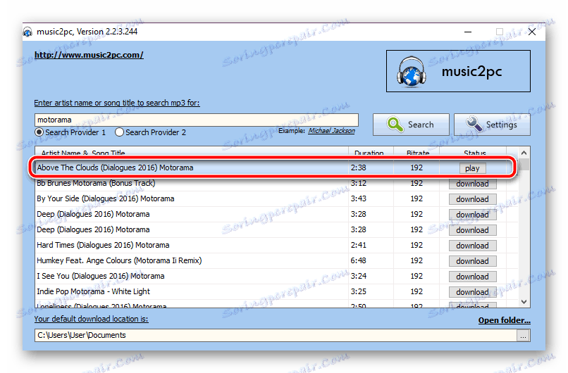Predvajanje prenesene skladbe v programu Music2pc