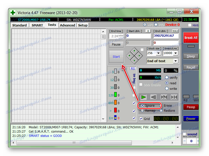 Začátek testu ve Victorii