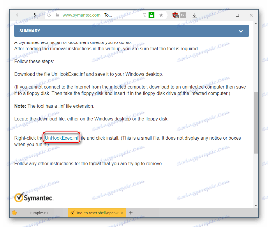 Stáhněte inf na soubor pro obnovení registru
