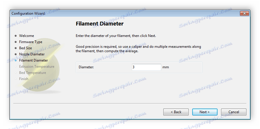 أدخل قطر الخيط البلاستيك في برنامج Slic3r
