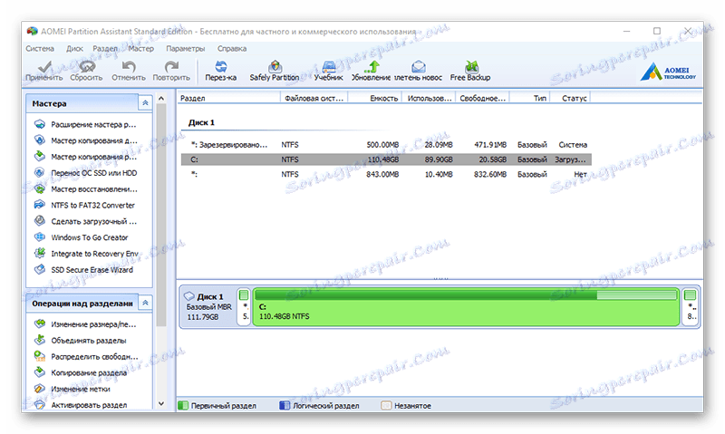 اطلاعات در مورد بخش در برنامه AOMEI Partition Assistant