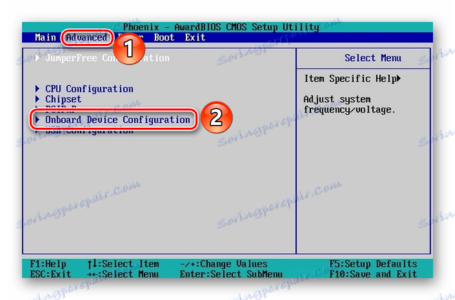 Перехід в розділ Onboard Device Configuration в Біосе