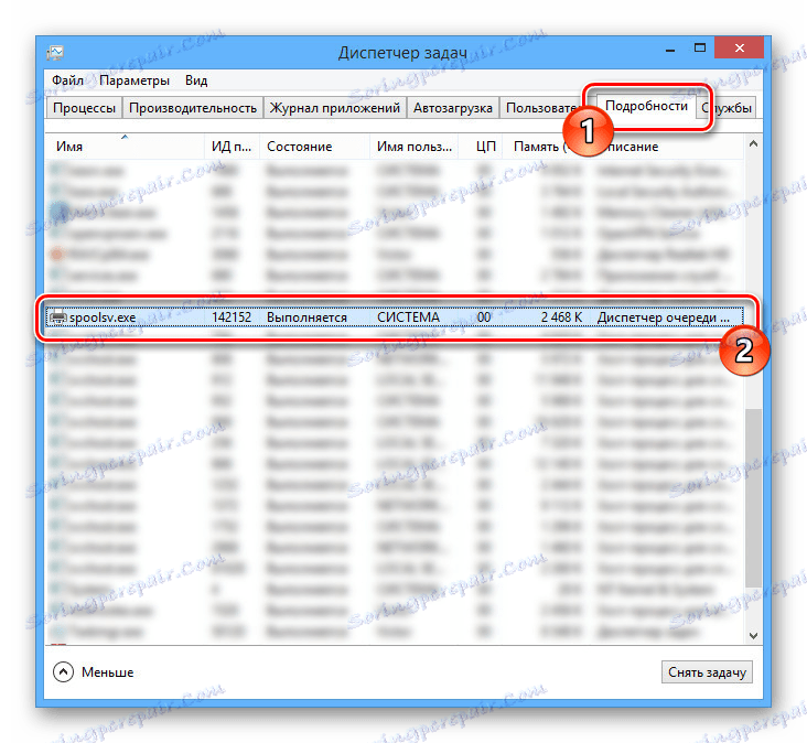 Пошук процесу spoolsv.exe в диспетчері завдань