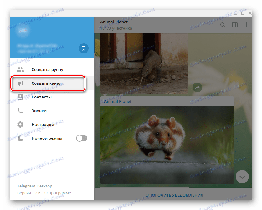 Telegram Desktop vytvářející vlastní kanál