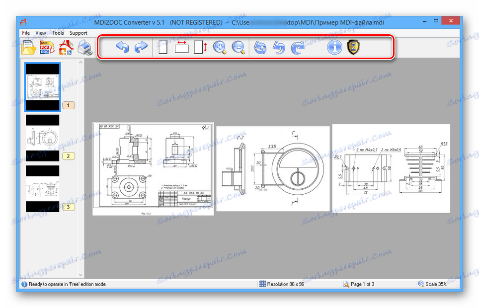 باستخدام شريط الأدوات في MDI2DOC