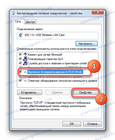 Prehod na lastnosti internetnega protokola različice 4 (TCP IPv4) v oknu lastnosti omrežne povezave v operacijskem sistemu Windows 7
