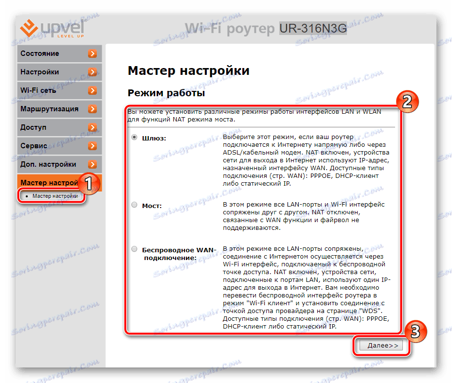Първата стъпка от помощника за конфигуриране на маршрутизатора на UPVEL