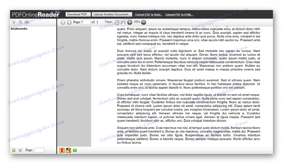 Stran za pregledovalnik PDF v spletni storitvi PDF Online Reader