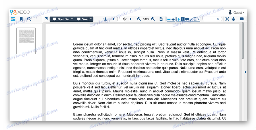 Vmesnik spletnega brskalnika PDF XODO Pdf Reader & Annotator