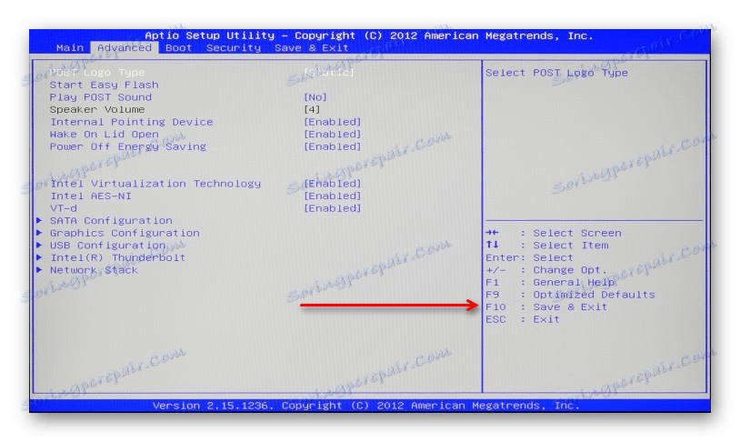 Shranjevanje spremenjene možnosti notranje kazalne naprave v prenosnem BIOS-u