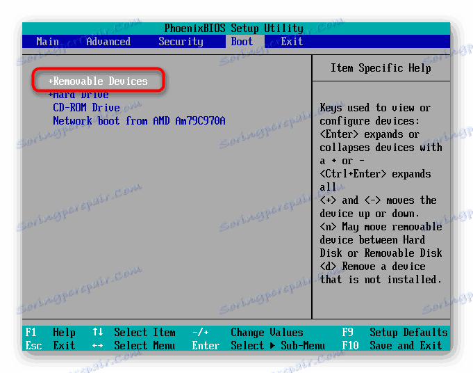 Zadanie nastavenia priority vymeniteľného zariadenia v systéme Phoenix BIOS