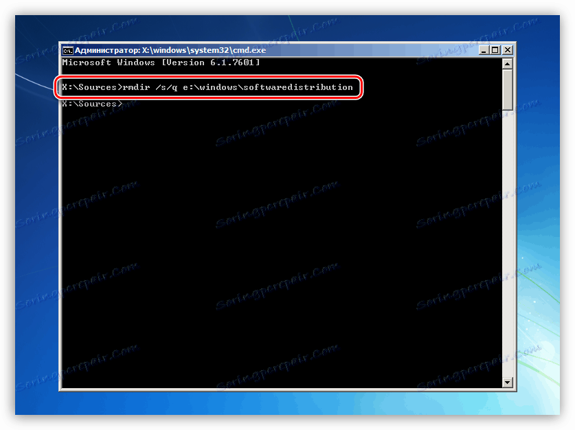 Odstraňte složku se staženými aktualizacemi z příkazového řádku v instalačním programu Windows 7
