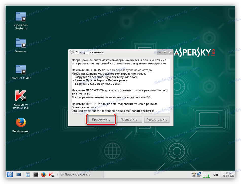 Udržování záchranného disku Kaspersky v grafickém režimu