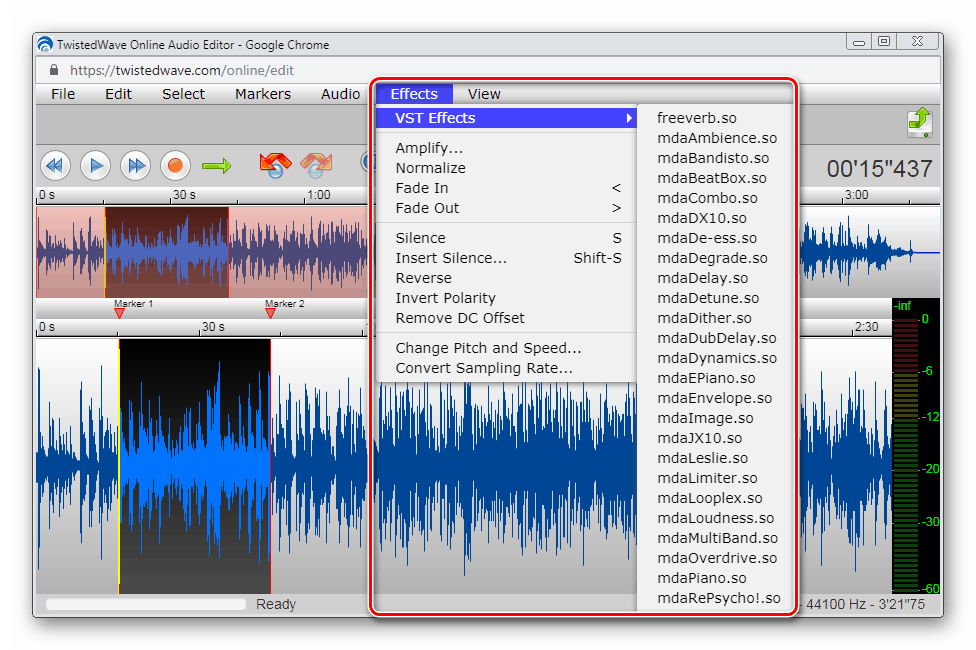 Додавання ефектів на сайті TwistedWave