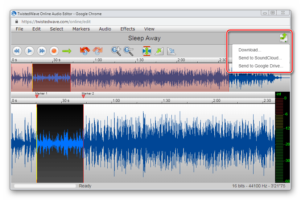Зберегти проект на сайті TwistedWave