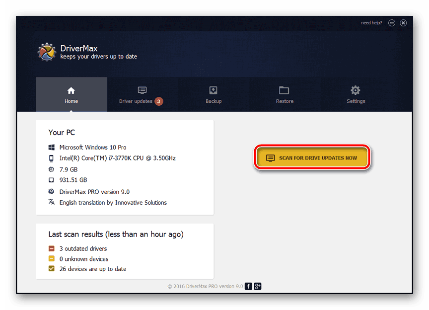 Za pomocą programu znaleźć sterowniki do laptopa Lenovo Z500
