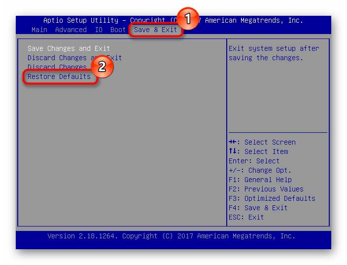 Възстановяване на параметрите на BIOS по подразбиране