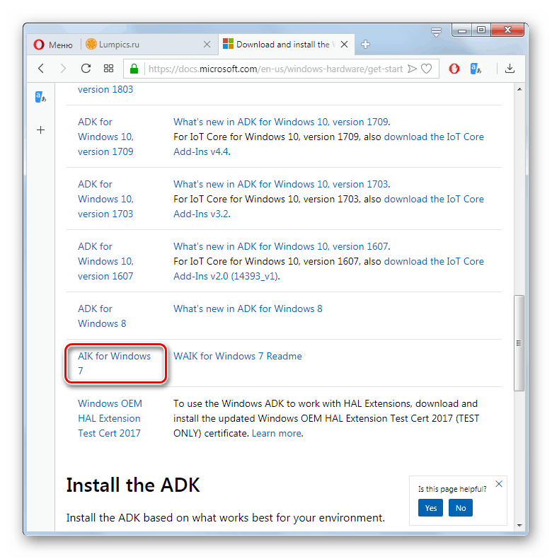 Stáhněte si AIK pro Windows 7 na oficiálních stránkách společnosti Microsoft