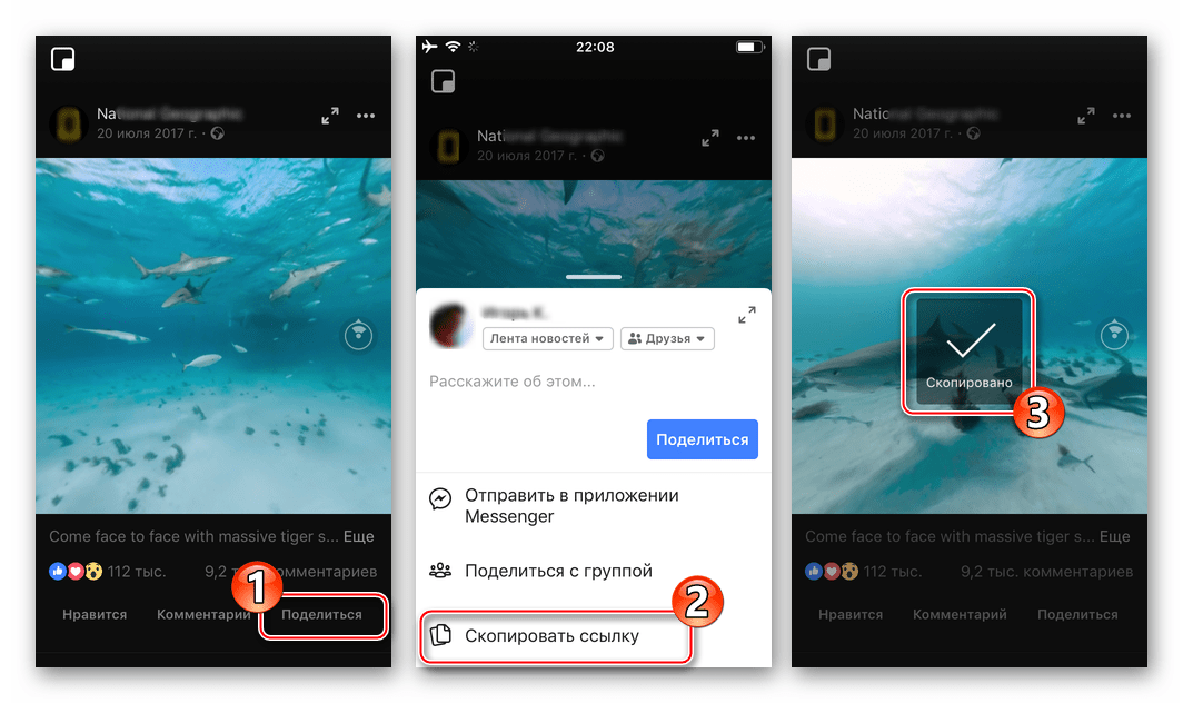 Facebook за iOS копира линка към видеото в социалната мрежа за изтегляне от iPhone