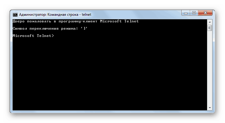 Telnet konzola koja se izvodi u naredbenom retku u sustavu Windows 7