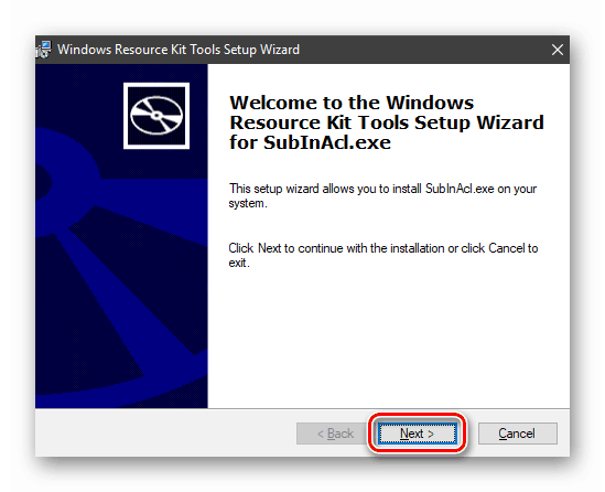 Uruchom okno instalatora programu narzędziowego konsoli SubInACL