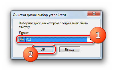избор на дял на твърдия диск за почистване в прозореца за почистване на диск в Windows 7