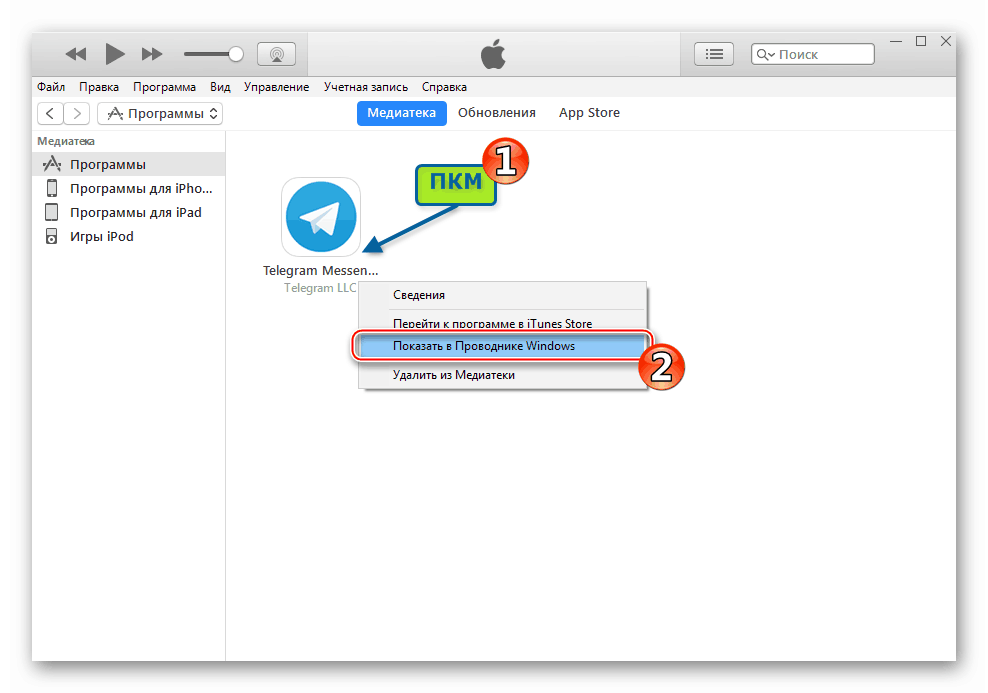 Telegram برای آیفون دسترسی به یک پوشه با فایل های IPA دریافت شده از طریق iTunes