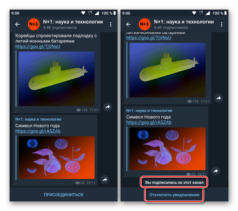 Naročite se na kanal in možnost, da izklopite obvestila v sporočilu Telegram za Android