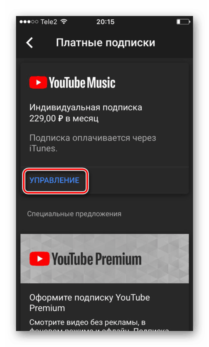 Odjeljak YouTube glazbe u postavkama aplikacije na iPhoneu