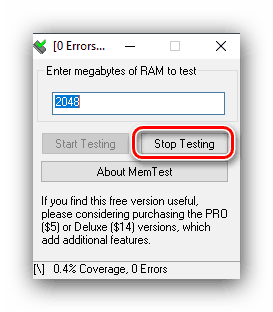 Zastavte kontrolu pamäte RAM v systéme Windows 10 pomocou programu MemTest