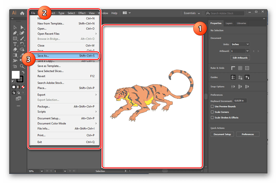 Pojdi, da shranite datoteko CDR v programu Adobe Illustrator